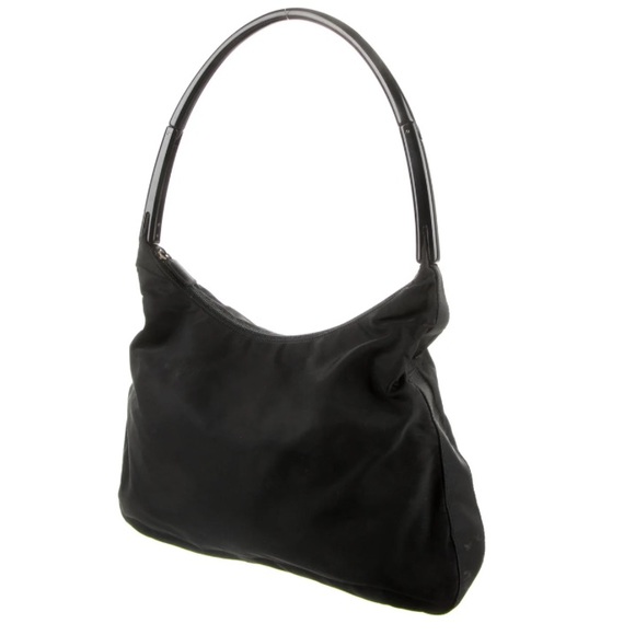 Prada Lucite Handle Hobo Bag Black Tessuto Nylon Jacquard Lined - Picture 2 of 5